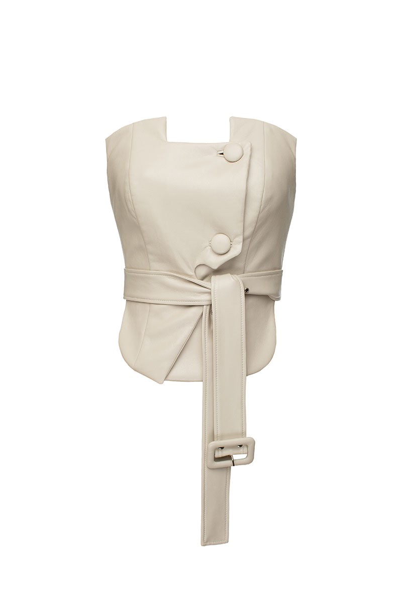 Faux Leather Buttoned Corset